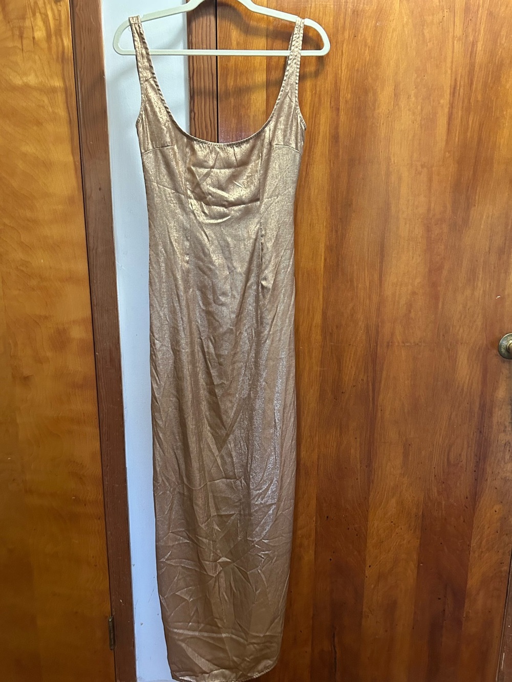 Metallic Champagne Slip Maxi Dress